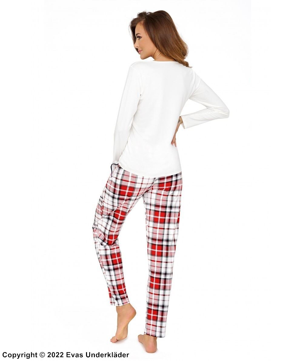 Pyjama mit Oberteil und Hose, weiche Baumwolle, lange Ärmel, Taschen, schottisch-kariertes Muster
